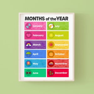 Rainbow Months of the Year Poster | Nursery Art | Children&#39;s Print | Learning Print | Educational Poster | Preschool Poster