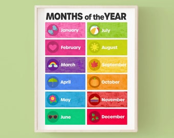 Rainbow Months of the Year Poster | Nursery Art | Children's Print | Learning Print | Educational Poster | Preschool Poster