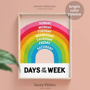 Rainbow Days of the Week, Nursery Art, Classroom Print, Homeschool Print, Learning Art, Educational Poster, Preschool Poster, Decor