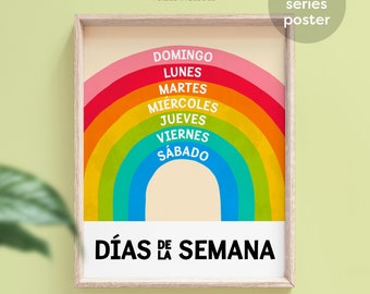 Spanish Days of the Week Educational Poster, Learning Spanish, Español, Instant Download, Classroom Prints, School Posters, DIGITAL DOWNLOAD