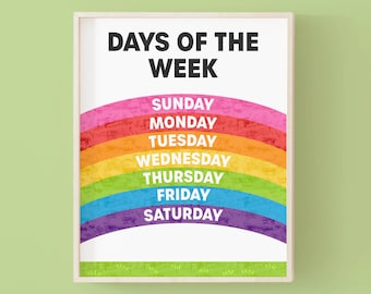 Rainbow Days of the Week Poster | Nursery Art | Children's Print | Learning Print | Classroom | Educational Poster | Preschool Poster