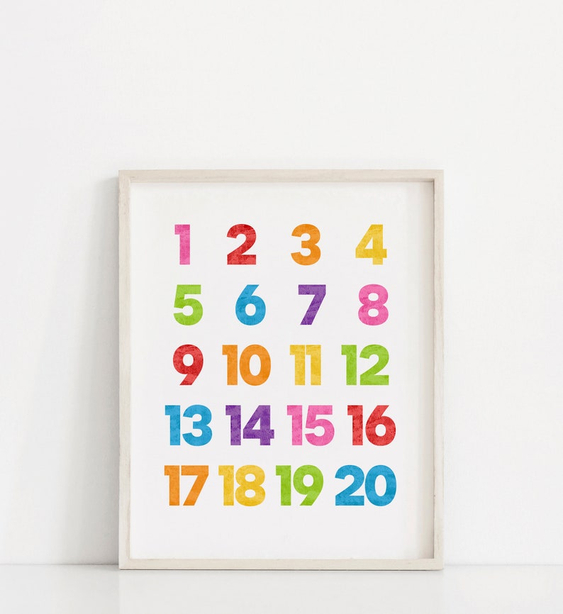 rainbow numbers 1 20 nursery art homeschool print etsy