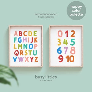 Rainbow Alphabet and Numbers Printable Nursery Art, Nursery Decor, Educational Posters, ABC Poster, Numbers Poster, Digital Download