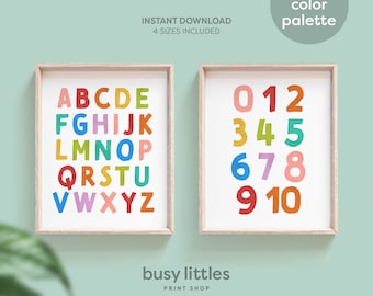 Rainbow Alphabet and Numbers Printable Nursery Art, Nursery Decor, Educational Posters, ABC Poster, Numbers Poster, Digital Download