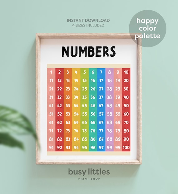 rainbow numbers 1 100 classroom poster nursery art etsy