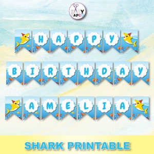 Shark Party Banner - Shark Happy Birthday For Kids - Printable Banner - Shark Pennant Printable - Bunting Template - DIY - Instant Download