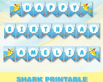 Hai Geburtstagsbanner - Partydekoration zum Ausdrucken (DIY Sofort Download)