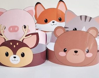 May include: A selection of paper animal headbands featuring a pig, fox, cat, deer, and bear. Each headband has a cartoon animal face with large eyes and a friendly expression. The Easy Paper logo is visible in the top right corner.