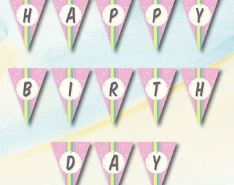 Pastel Rainbow Birthday Banner Printable – Happy Birthday PDF With ...