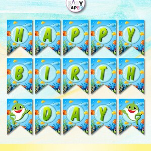 Shark Party Banner - Shark Happy Birthday For Kids - Printable Banner - Shark Pennant Printable - Bunting Template - DIY - Instant Download