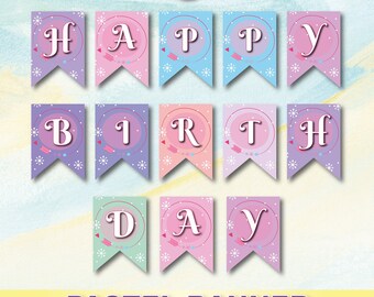 Banner imprimible de cumpleaños en colores pastel: fiesta DIY con el alfabeto (descarga instantánea)