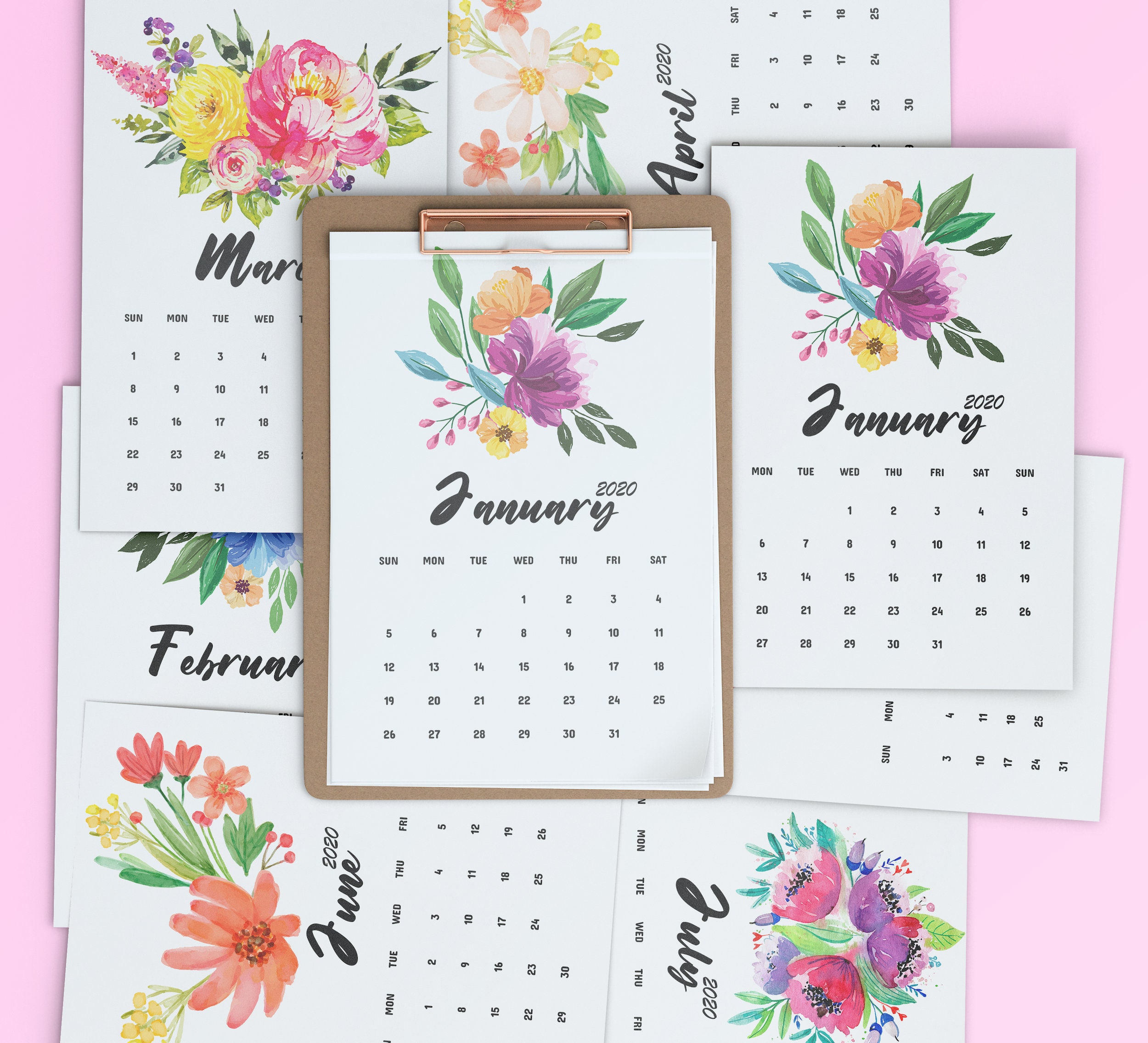 Printable Calendar Flower 2020 Wall Calendar Monthly Agenda | Etsy