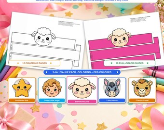 10 Christmas Nativity Paper Crowns Printable Sunday School Craft Bethlehem Star Angel Lamb Donkey Camel Kids Pageant Headband Hats PDF