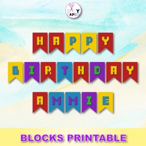 Bouwstenen Verjaardag Banner - Afdrukbare Bakstenen Banner - Blokken Wimpel Afdrukbaar - Bouwstenen Party - DIY - Instant Download