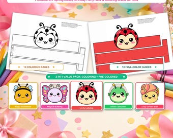 10 Garden Bug Paper Crowns Printable Spring Insect Birthday Party Hats Ladybug Bee Butterfly Kids Coloring Craft Headband Party Favors PDF