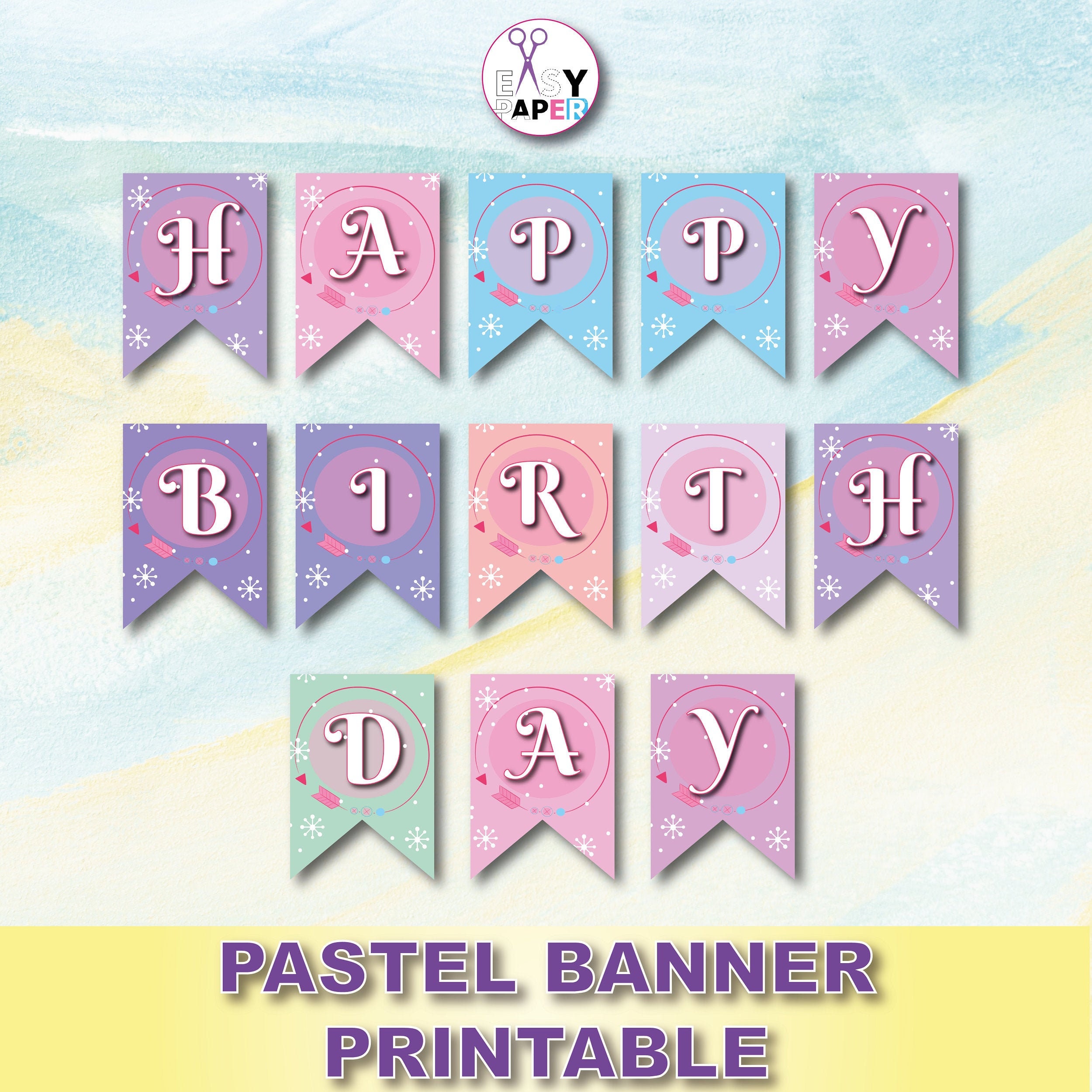 Pastel Birthday Banner Printable Pastel Banner Pastel Pennant Printable