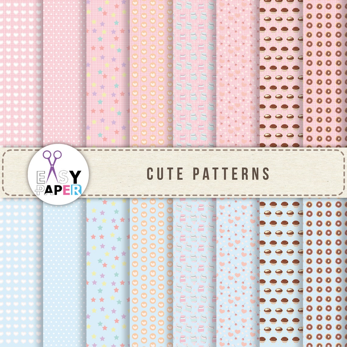Cute Pattern Digital Paper Downloads , Printable Scrapbook Paper ...