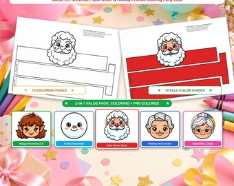 10 Santa Workshop Paper Crowns Printable Christmas Party Hats Santa Elf Snowman Nutcracker Kids Coloring Craft Headband Party Favors PDF