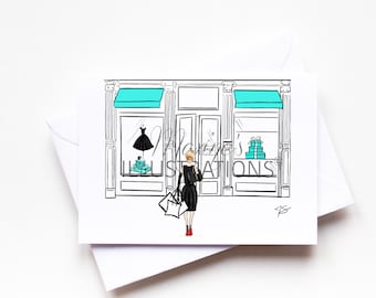 Tarjeta de felicitación personalizada A6 fashion Little Blue Box, boda comprometida con regalos, novia, esposa, compras, joyas de Maxine's Illustrations