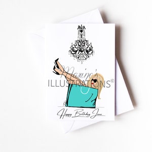 Gepersonaliseerde A6 fashion Little Blue Box wenskaart, cadeau, vriendin, vrouw, winkelen, bestie, ontwerper, tas door Maxine's Illustrations