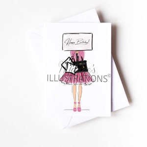 Personalisierte A6 Mode Mädchen mit Bord Grußkarte, laden Geschenk für beschäftigen Hochzeit, Freundin, Frau, Liebe, Mode Maxine'sIllustrations