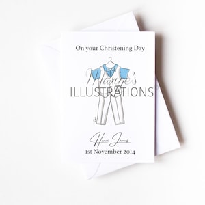 Personalised A6 Boy Christening greeting card, Baptism, Naming Day, Welcome Day ,Blessing, Church,Gift, Godparents by Maxine&#39;s Illustrations