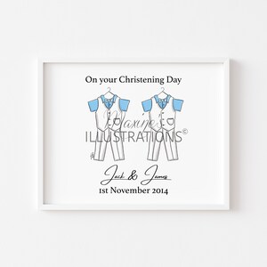 Personalised Twins Christening Print, Wall Art, Baptism,Naming Day, Welcome Day ,Blessing, Church,Gift, Godparents by Maxines Illustrations
