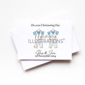 Personalised A6 Twins Christening greeting card, Baptism,Naming Day, Welcome Day ,Blessing, Church,Gift, Godparents by Maxines Illustrations