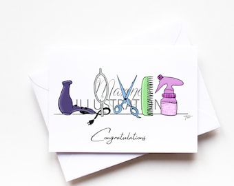 Personalised A6 Greeting Card Congratulations Hairdressers Shopping - Stationary Cards Celebrations Diploma by Maxine's Illustrations