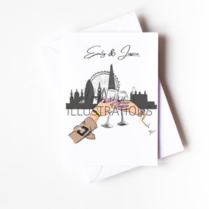 Personalisierte A6 Mode Freunde Skyline Dach Bar Karte, Geschenk für Verlobte oder Hochzeitspaar, Freundin, Frau, trinken, beste Freundin einkaufen