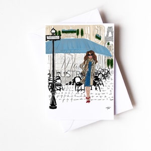 Personalisierte A6 Tartan Girl, Cafe de Paris, Metro, Kunst, Dekor, Modeillustration, Geschenk, Freundin, Mama, Schwester, beste Freundin, Grußkarte