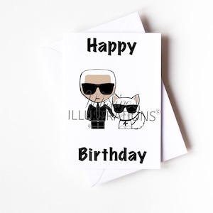 Biglietto d'auguri personalizzato A6 fashion Karl cat ispirato, regalo per matrimonio, fidanzata, moglie, amore, moda di Maxine's Illustrations