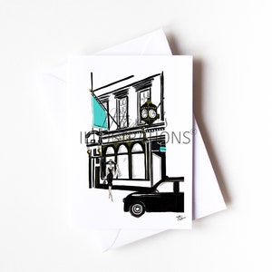 Personalised A6 fashion Little Blue Box Shop London Valentine Day greeting card, girlfriend, wife, shopping by Maxine&#39;s Illustrations
