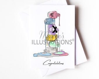 Personalised A6 Greeting Card Nail Art Polishes Designer  - Stationary Gifts Cards Celebrate Diploma Manicure by Maxine's Illustrations