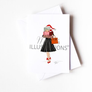 Gepersonaliseerde kerstinkopen voor meisjes (A6-wenskaart) Trouwkaarten Verjaardagskaarten Bruidsvakantiekaarten door Maxine's Illustrations