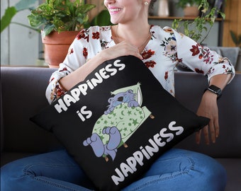 Happiness Is Nappiness Premium Pillow Cute Beaver Adorable Groundhog Sleeping In Bed Black Color Edition