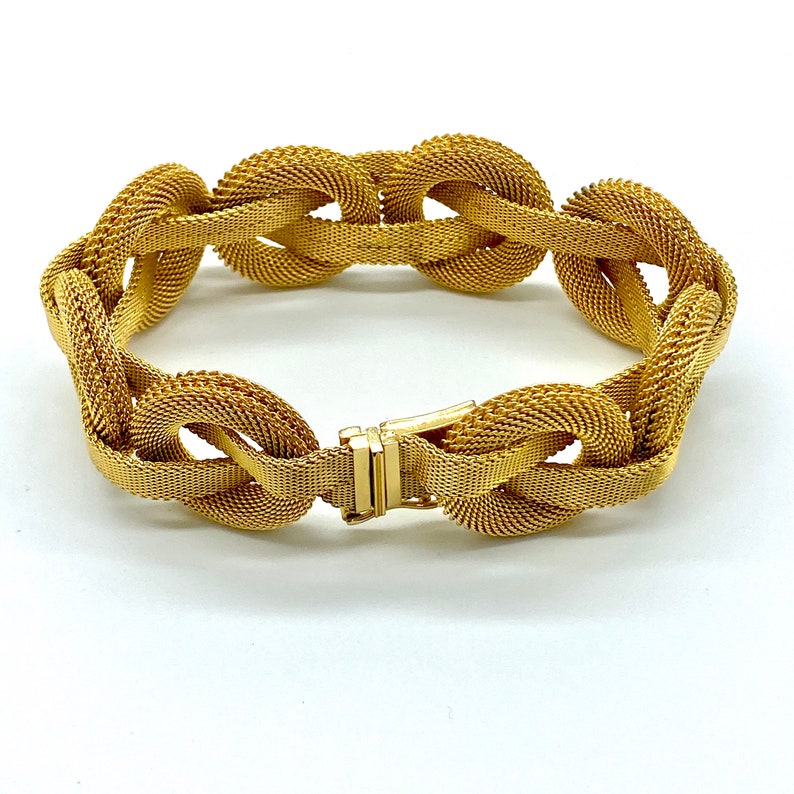 Christian Dior 1968 Germany Gold Plated Mesh Ring Bracelet 