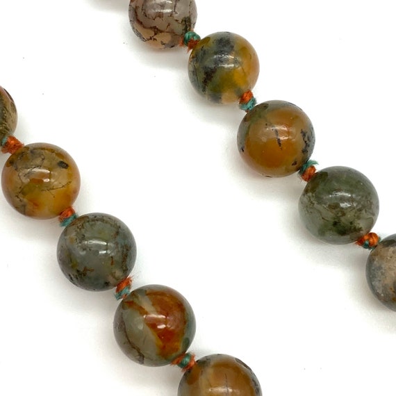 Moss Agate 1940's Graduated Hand Knotted Necklace - image 7