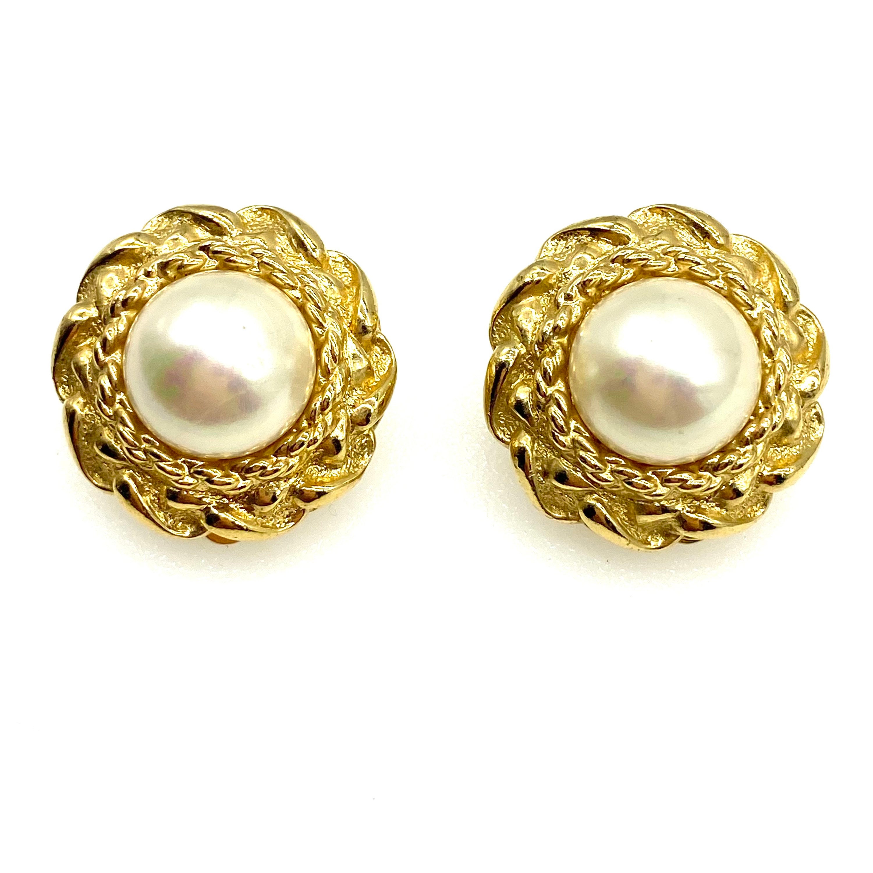 Christian Dior Germany Gold Plated Round Faux Pearl Clip on Earrings Etsy