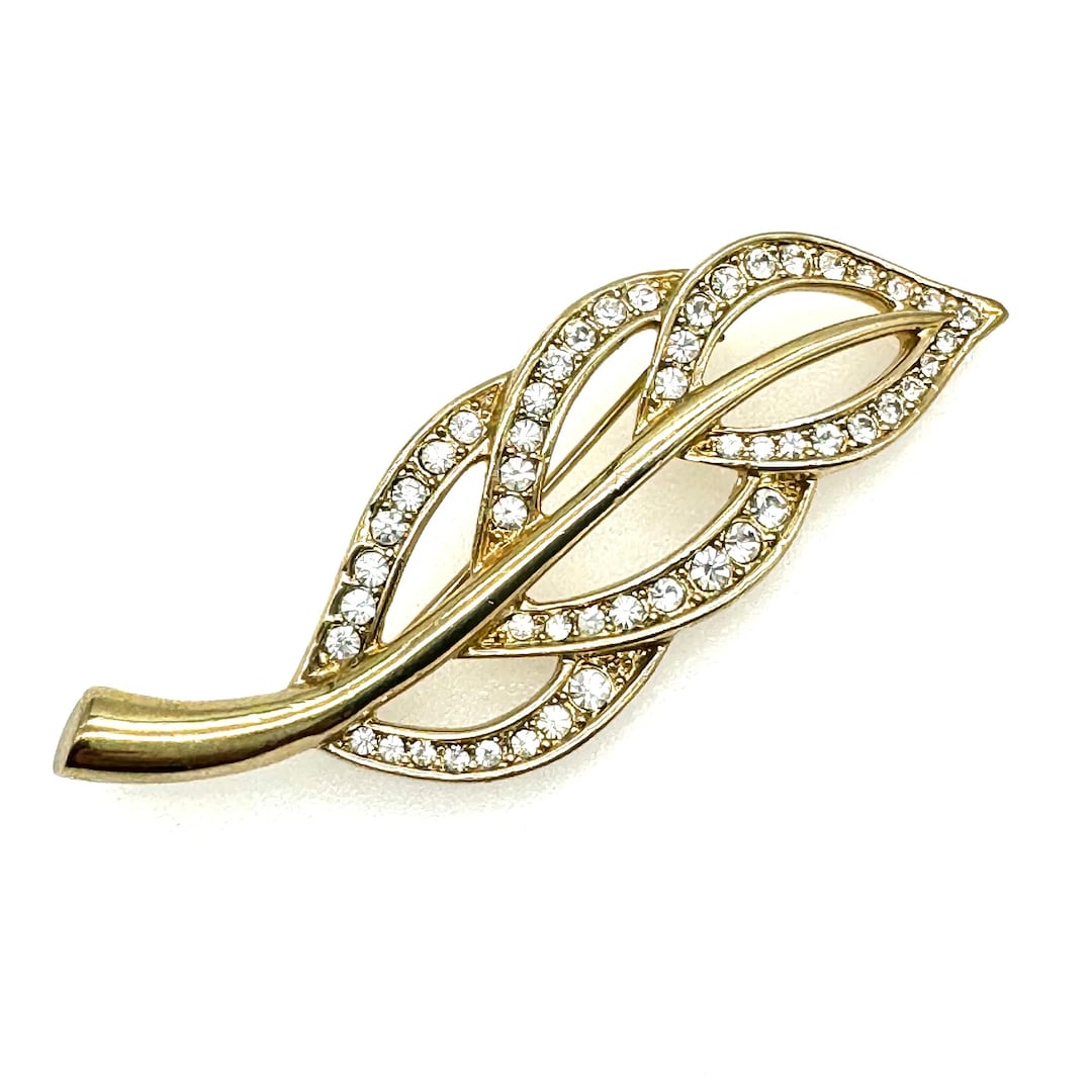 BJ 'beatrix Jewelry' Openwork Rhinestone Stylised Leaf Brooch - Etsy