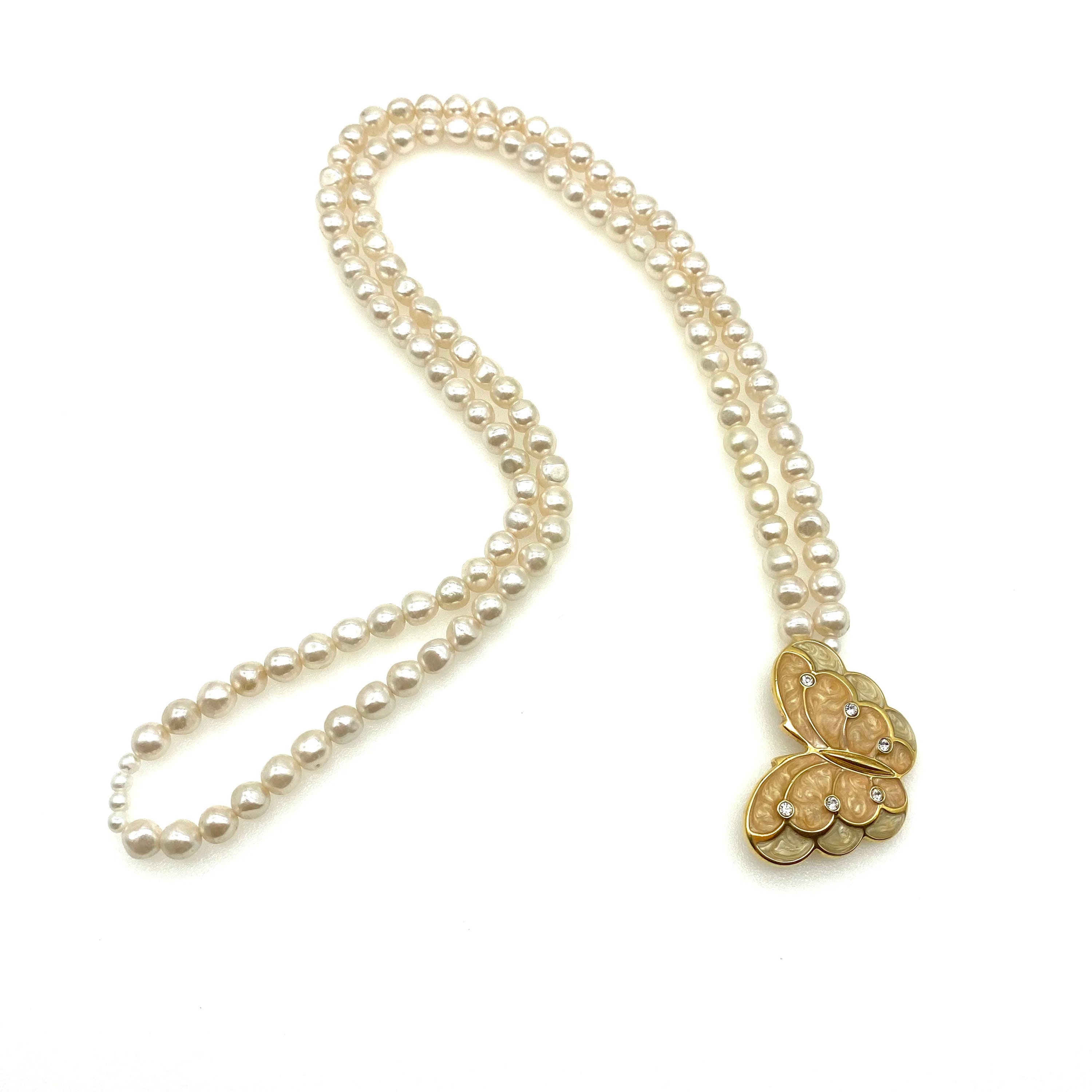 Kenneth Jay Lane for Avon Pearl and Enamel Butterfly Necklace From