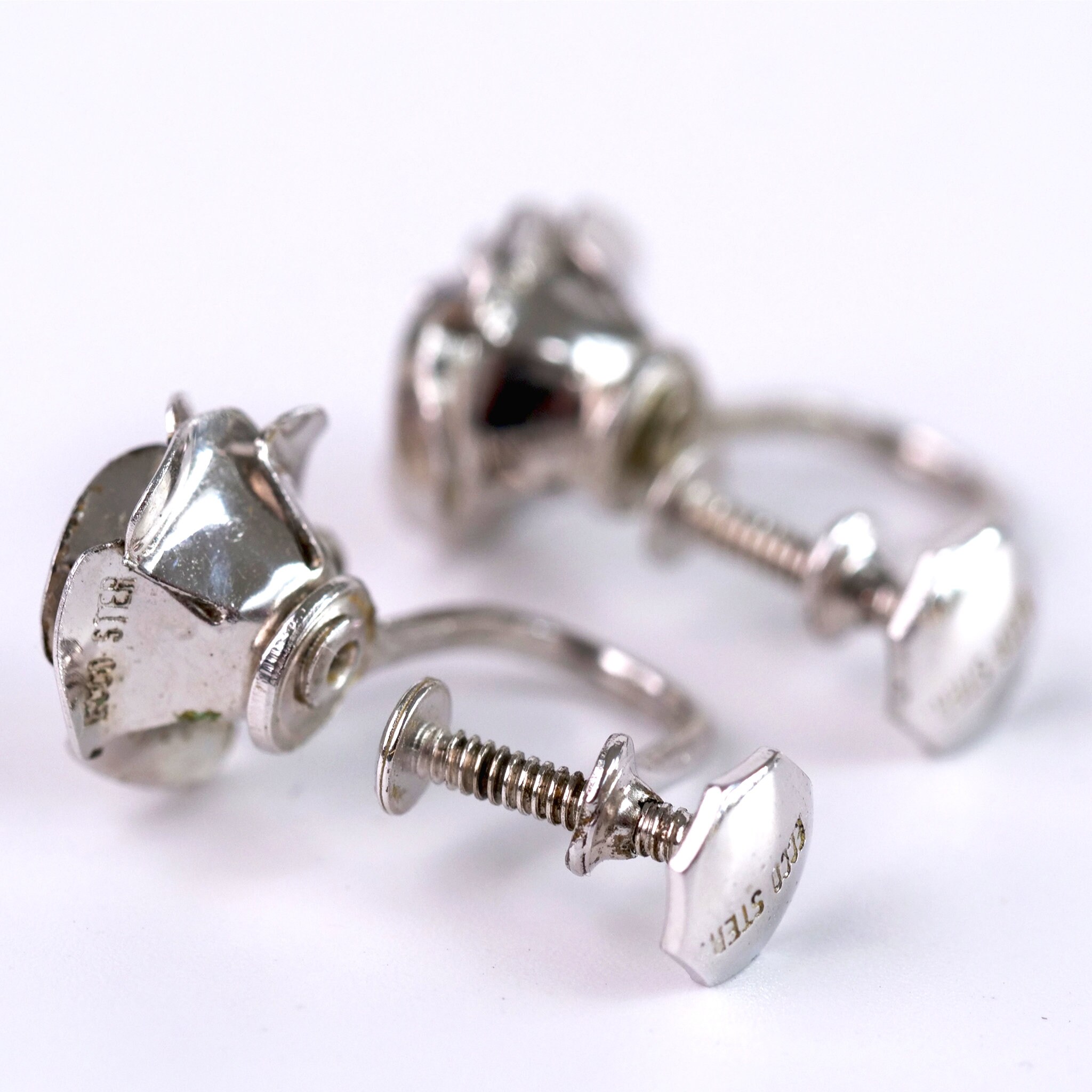 Ecco Sterling Silver Rhodium Plated Screw Back Earrings Etsy UK