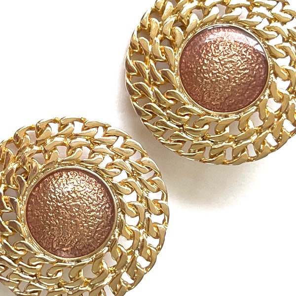 David Grau Round Enamel Gold Plated Clip On Earrings