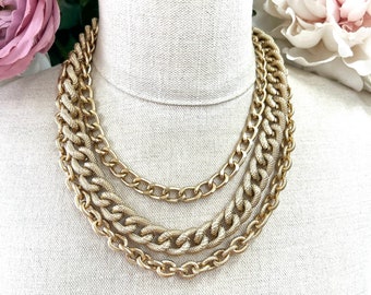 Heavy Three Strand Multi Chain Necklace