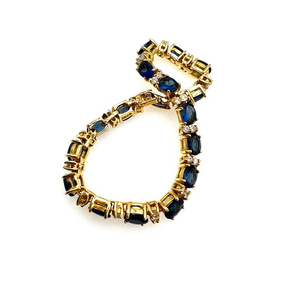 Unsigned Royal Blue and Clear Crystal 18ct Gold P… - image 4