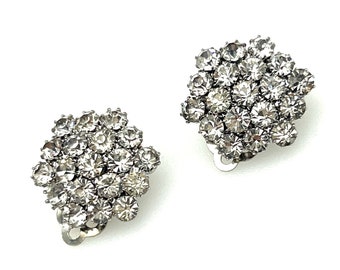 Unsigned Rhinestone Cluster Clip On Earrings