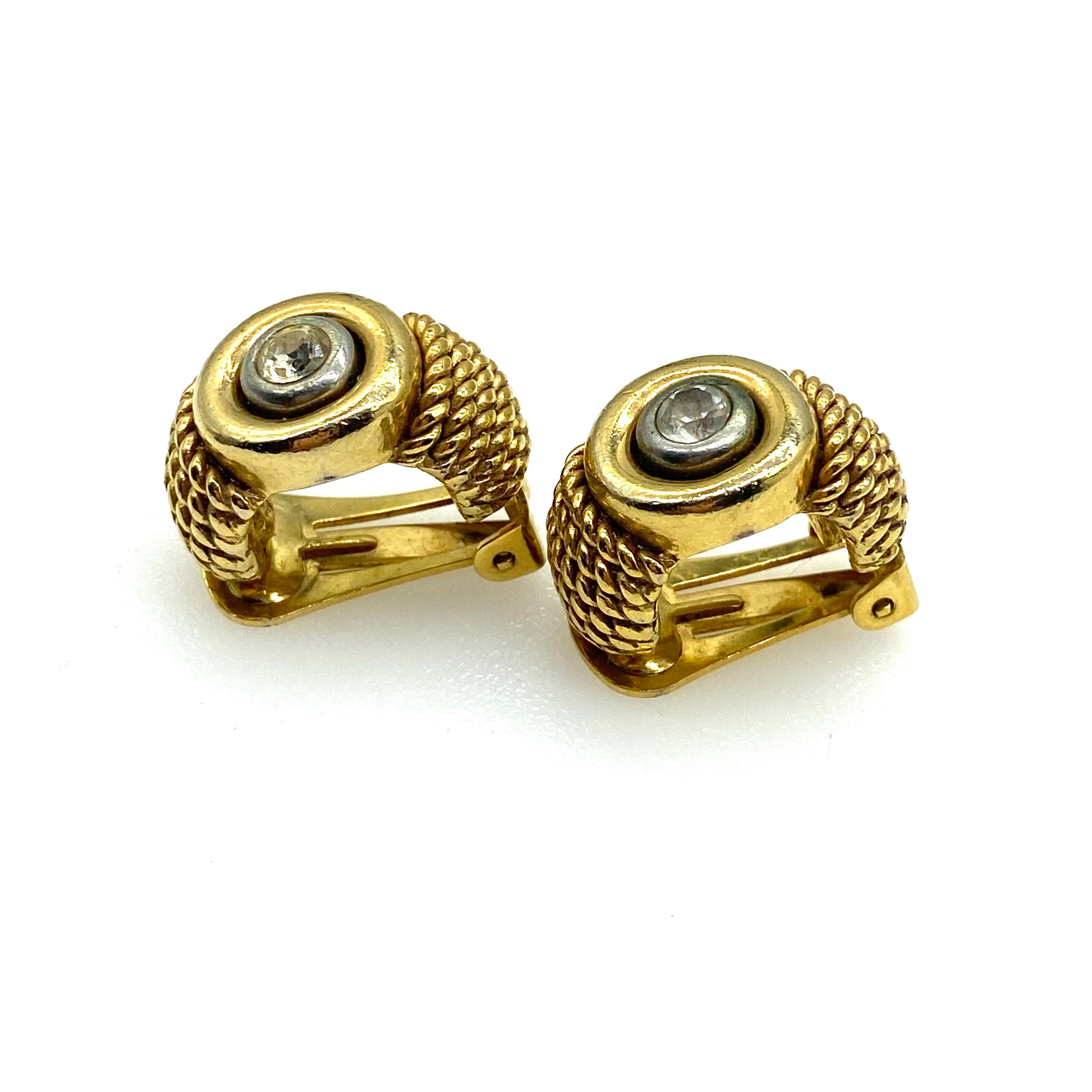 David Grau Classic Crystal Gold Plated Clip On Earrings - Etsy 日本