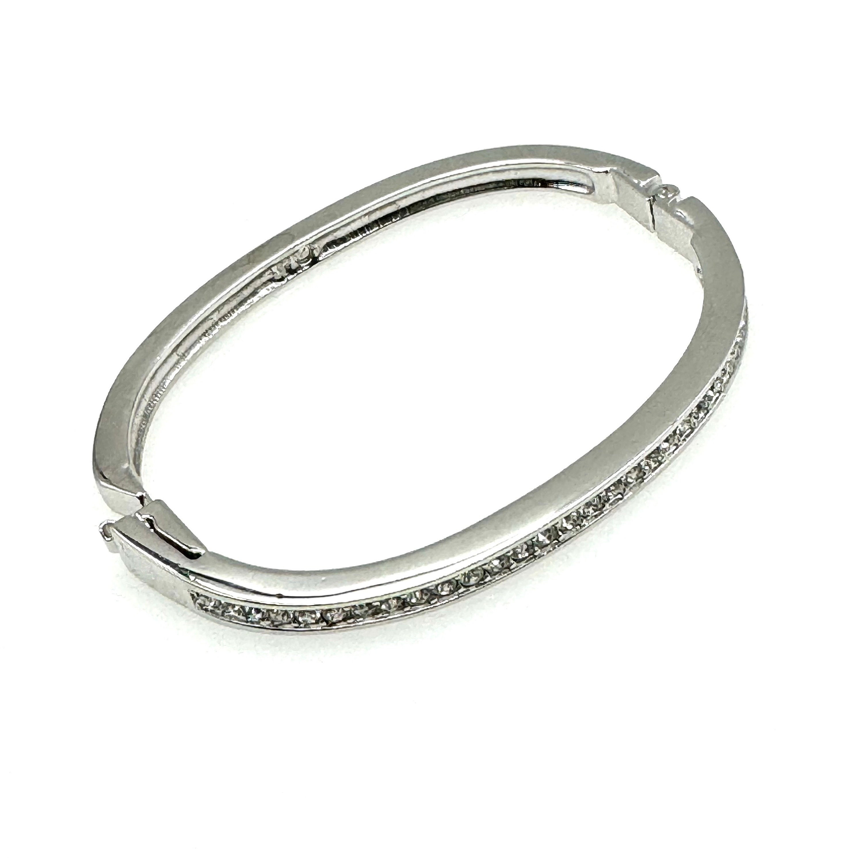 Swarovski (Swan Hallmark) Rhodium Plated Crystal Hinged Bangle