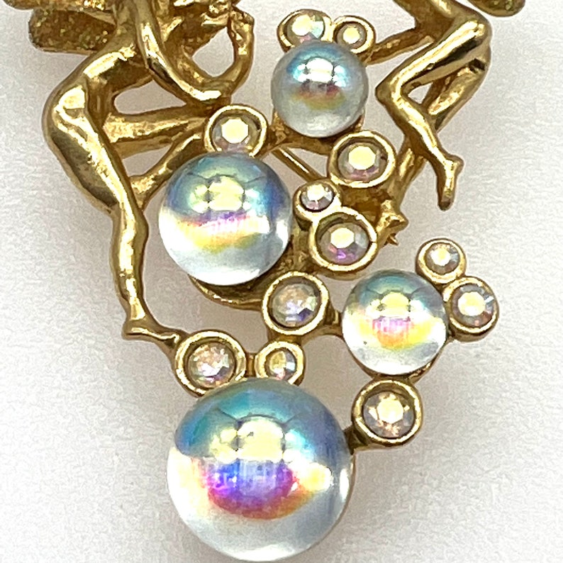 Broche Kirks Folly Vintage - Chérubins, Fées, étoiles Avec Strass - Fabriqué En France - Occasion