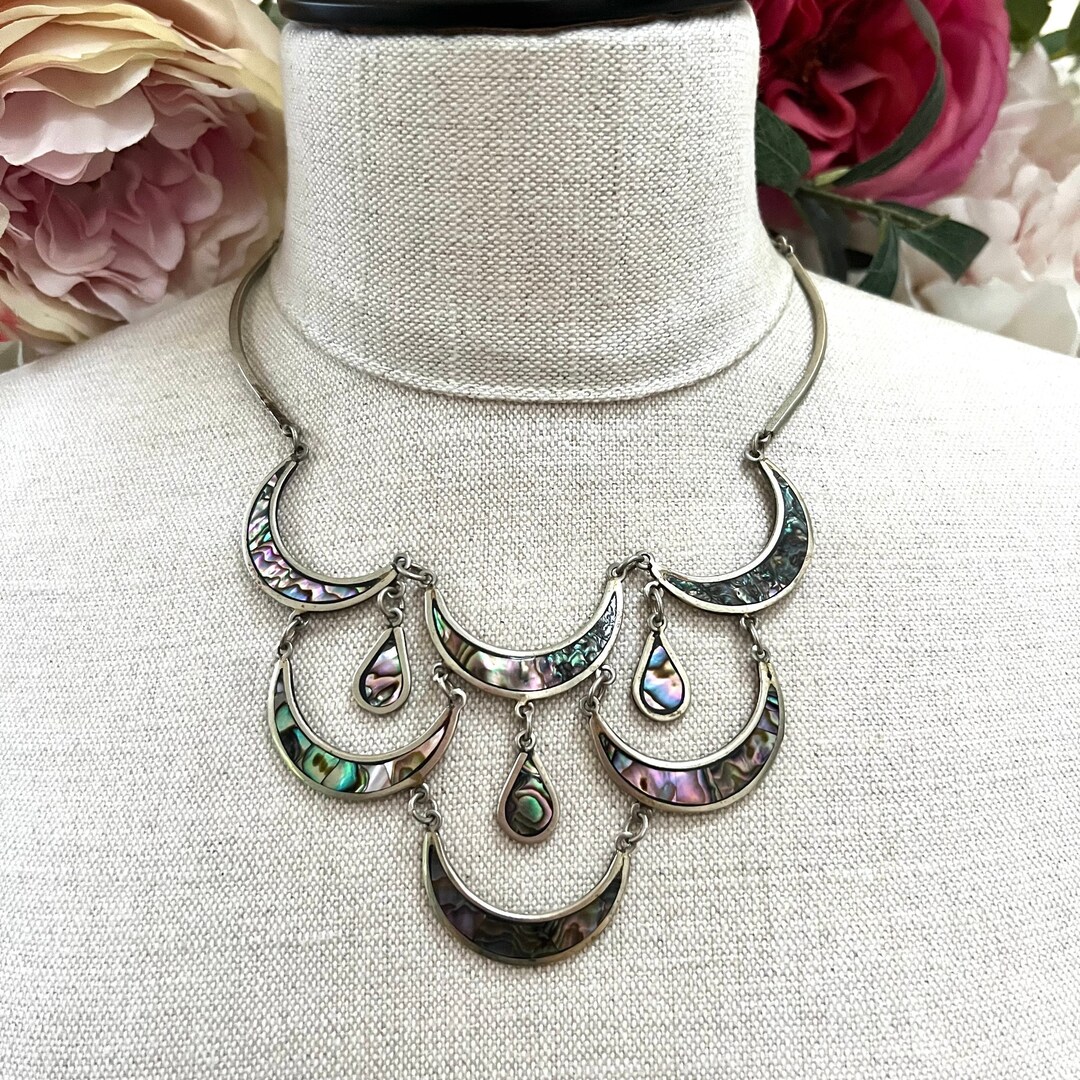 Vintage Mexico Alpaca Crescent Moon Bib Necklace Etsy